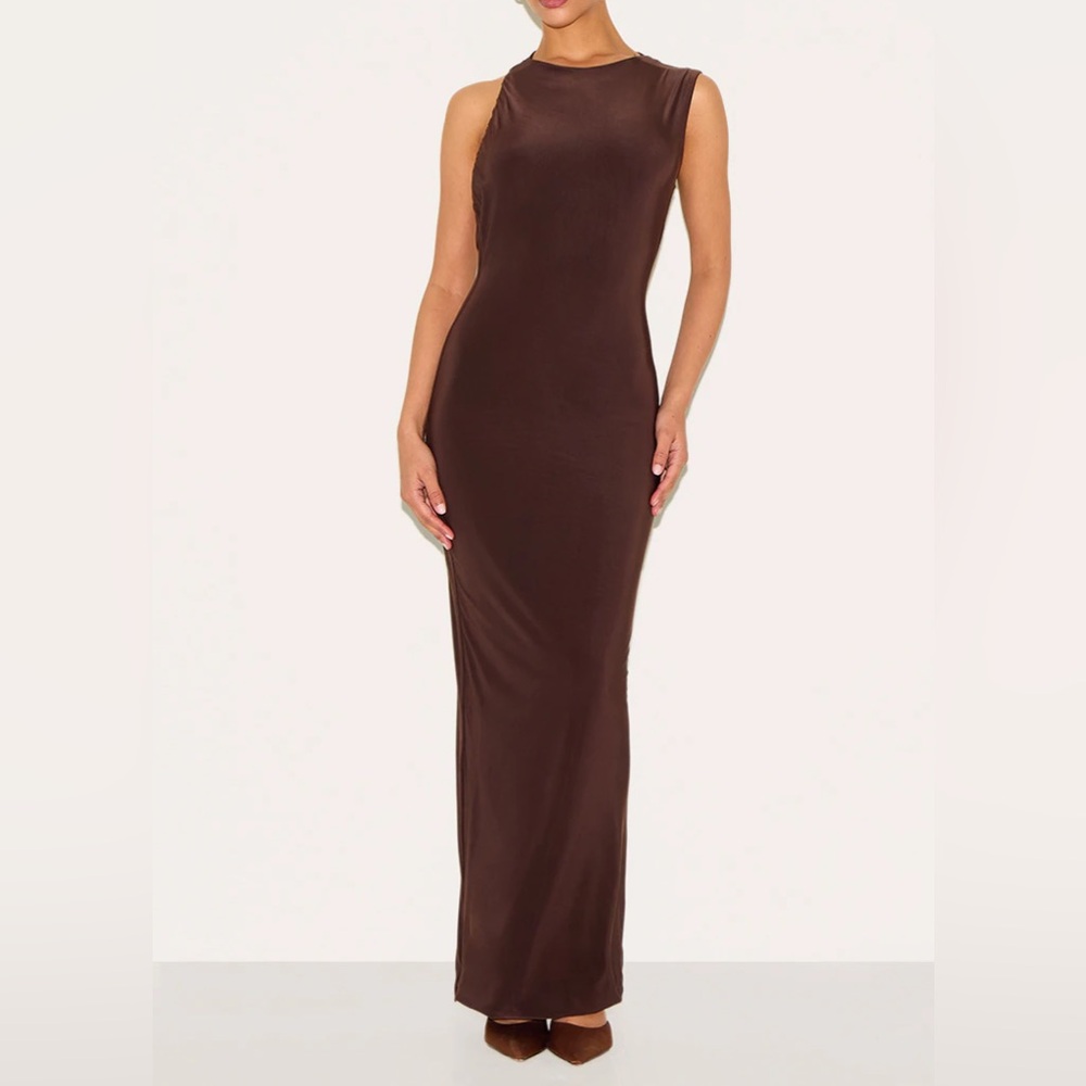 Chocolate Cut Out Side Maxi Dress
